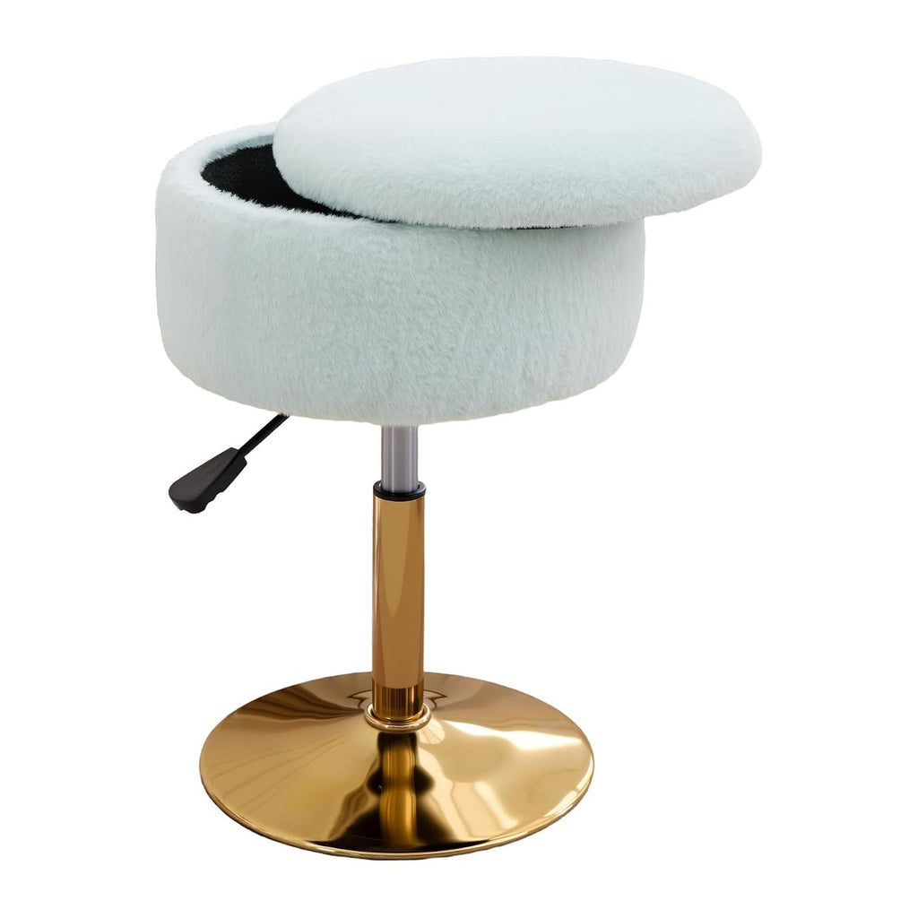Vanity Chair with Storage Adjustable Stool for Vanity Swivel Vanity Stool Ottoman Gold Base Pale Green