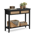 VASAGLE Console Sofa Table, Narrow Entryway Table, 2 Drawers, Open Storage Shelf, Rounded Corners, for Living Room, Boho Style, Ash Black ULNT016BF01S
