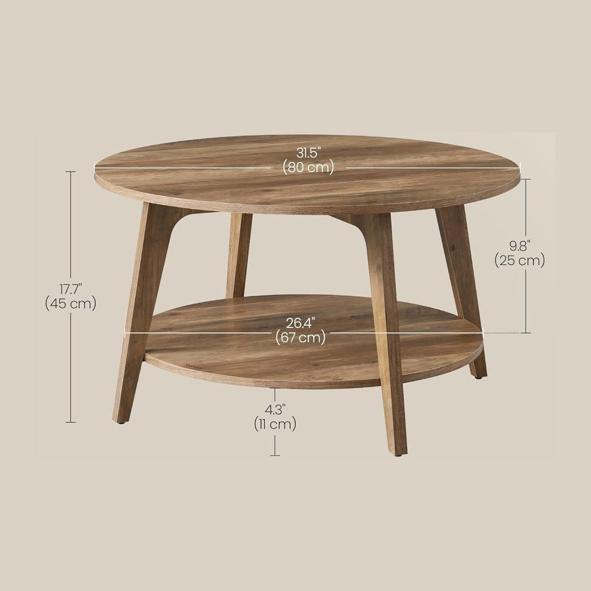 VASAGLE MAEZO Collection - Round Coffee Table, 2-Tier Center Table with Storage, Tapered Legs, Curved Transitions, 31.5 Dia. x 17.7 H Inches, Easy Assembly, for Living Room, Honey Brown ULCT243K41