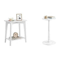 VASAGLE Small Rectangular End Table, Round End Drink Table, Cloud White ULET332W01, ULET293WB02S