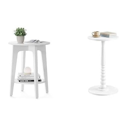VASAGLE Small Round End Table, Round End Drink Table, Cloud White ULET283T14, ULET293WB02S
