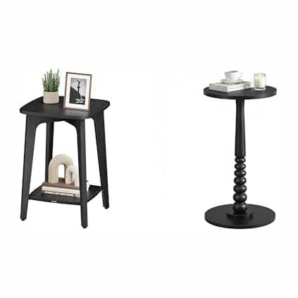 VASAGLE Small Square End Table, Round End Drink Table, Charcoal Gray ULET236B01 and Ink Black ULET293BC01S