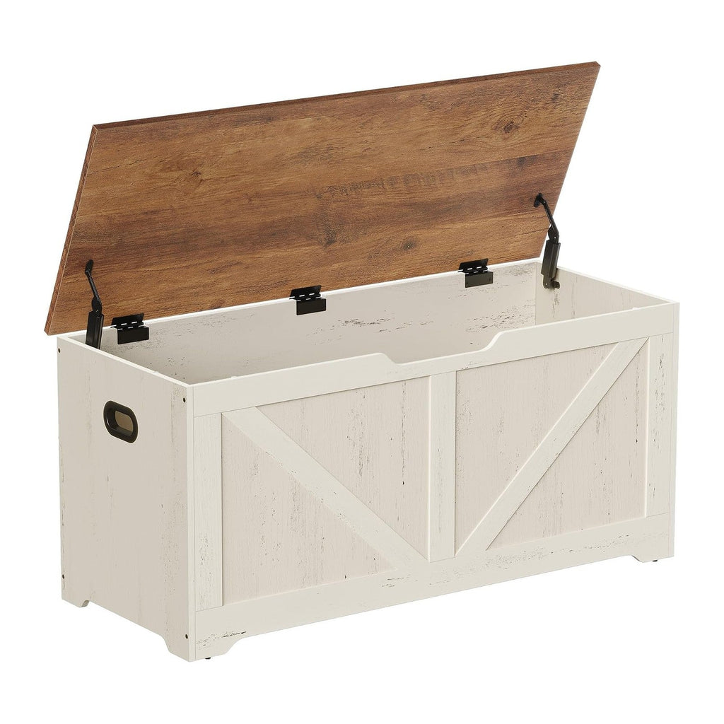 VASAGLE Storage Chest, Storage Bench with 2 Safety Hinges, Farmhouse Style, 15.7 x 39.4 x 18.1 Inches, for Entryway, Bedroom, Living Room, Honey Brown and Rustic White ULSB060WJ01S