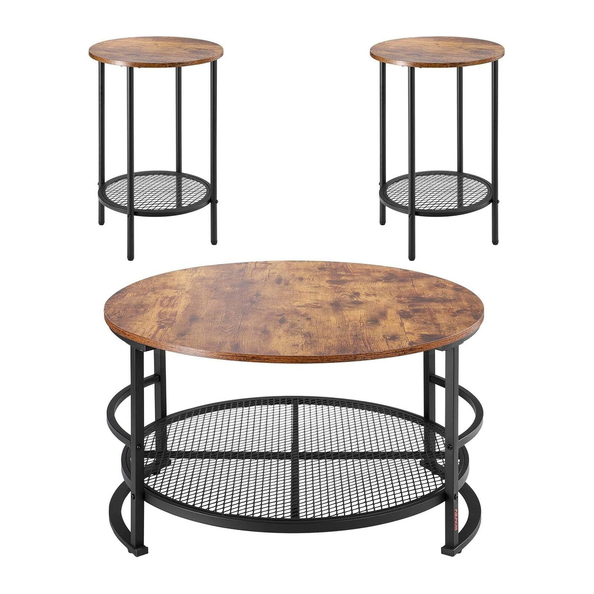 VEVOR 3 Pieces Round Coffee Table Sets, 31.5 in Industrial Living Room Table with 2 End Side Tables, Easy Assembly Coffee and End Tables Sets with Metal Legs, for Office, Living Room and Apartment