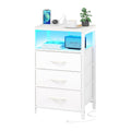 Yoobure Night Stand with Charging Station, 16 Colors LED Nightstand with USB Ports and Outlets, End Table with 3 Fabric Drawers and Storage Shelf, Bedside Tables Small Dresser for Small Space White